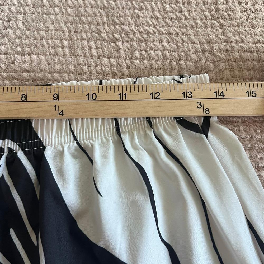 WAI ONO DESIGNS Wide Leg Pants Women Medium Black White Tropical Leaf‎ Hawaiian - Picture 7 of 11